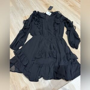 Gibson Black Long Sleeve Ruffle Dress